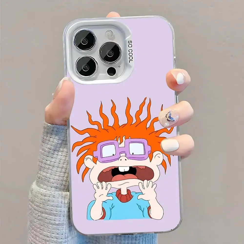 حافظة هاتف R-Rugrat C-Chuckie Angelica لهاتف iPhone 16,15,14,13,12,11,Pro,XS,Max,Plus,Mini,SE غطاء مقاوم للصدمات من الحلوى البيضاء غير اللامعة