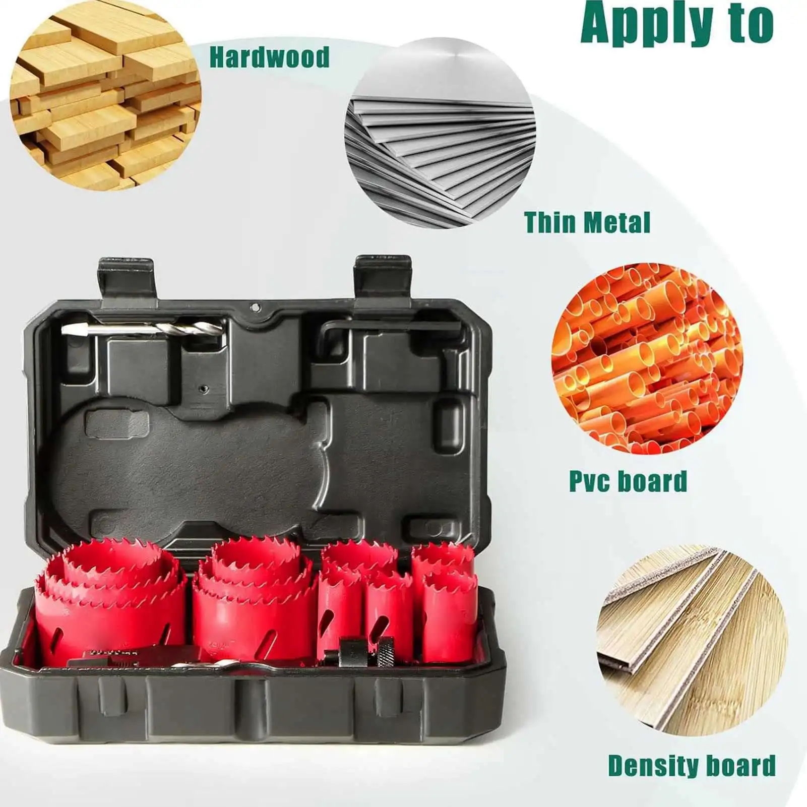 Drilling Hole Saws 11 Different Sizes Hole Saw Set Sturdy Storage Case 3/4 To 2‑11/16 Inch with Screw for Soft Metal Wood