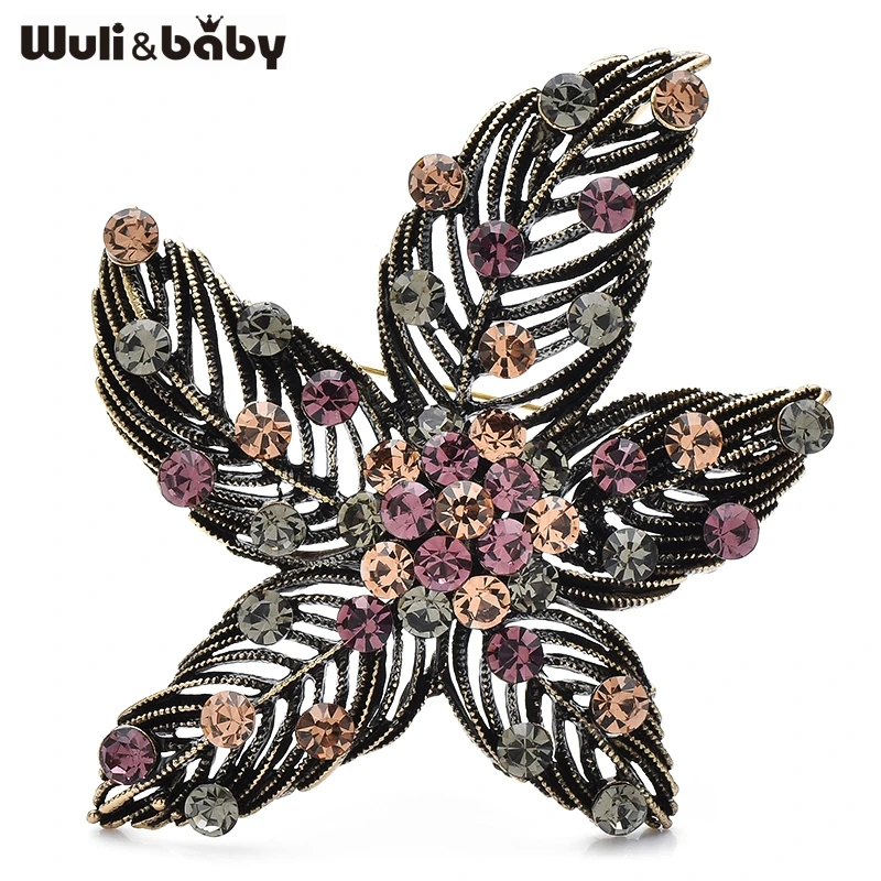 

Wuli&baby Vintage Starfish Flower Brooches For Women Unisex 3-color Rhinestone Party Office Brooch Pins Gifts