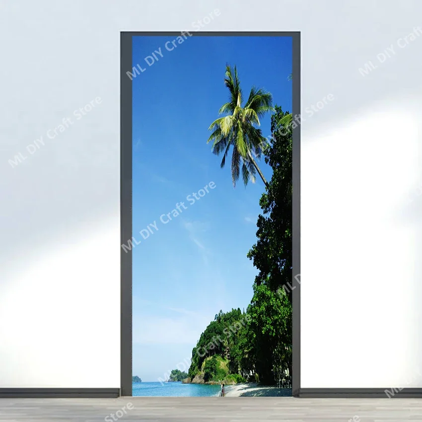 Natural Scenery Waterfall Self-adhesive Vinyl Door Sticker Flowing Refrigerator Kitchen Furniture Refrigerator Decoration Mural