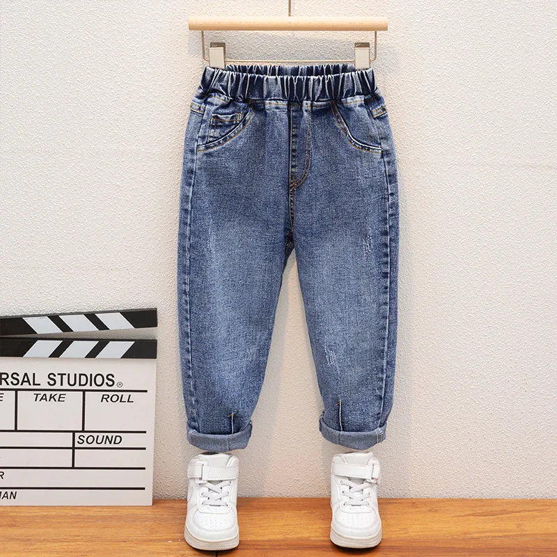 

100-160cm Big Boys' Jeans for Boys Casual Trousers Elastic Waist Autumn Children's Soft Denim Pants Teenager Pants