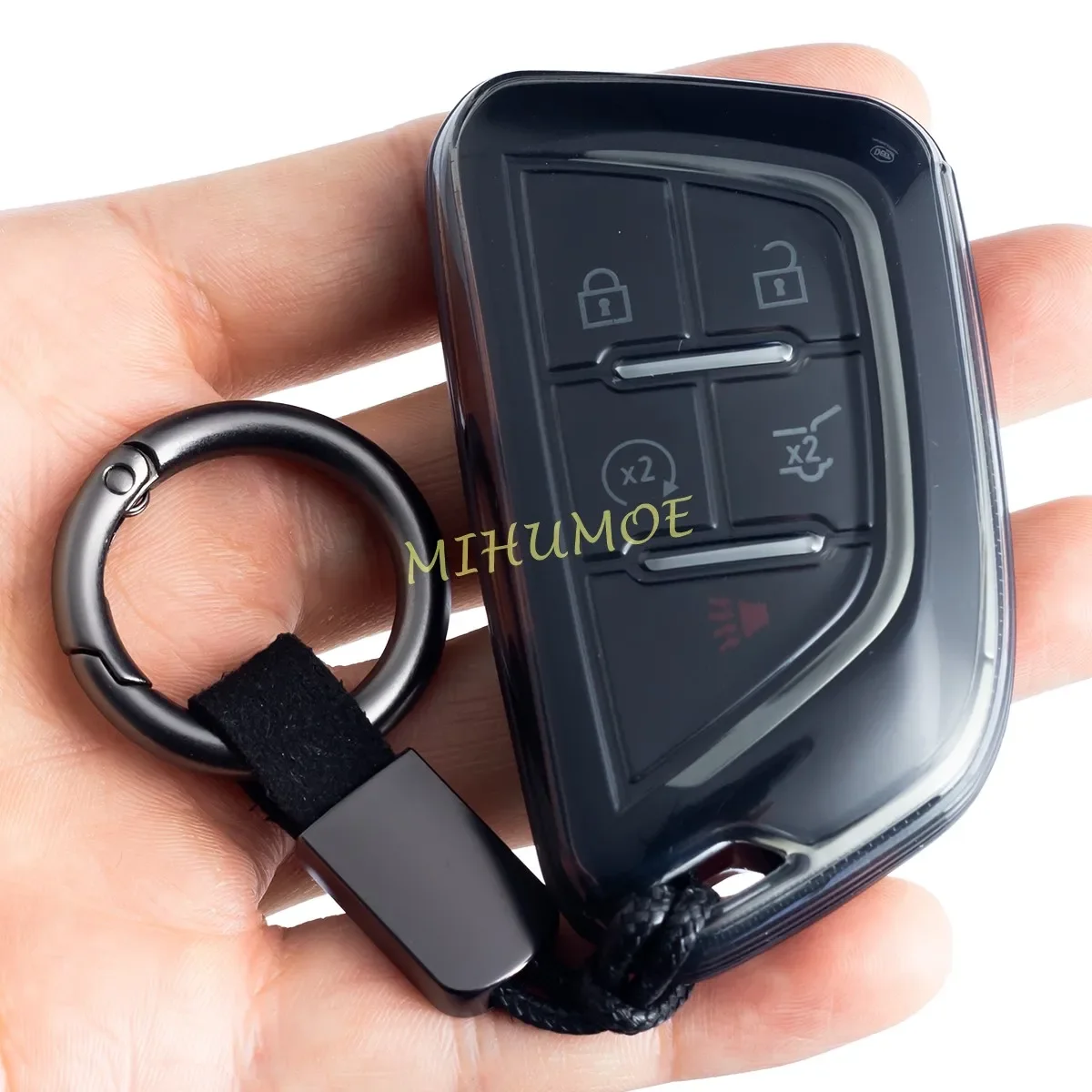 For Cadillac XT4 CT4 CT5 Lyriq 2020 2021 2022 2023 2024 Black Transparent Car Key Fob Case Cover Keychain Holder Protector