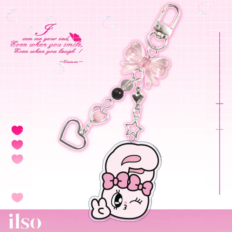 Esther Bunny Key Chain Acrylic Anime Peripheral Acrylic Bow Key Chain Bead String Cute Interesting Backpack Decoration