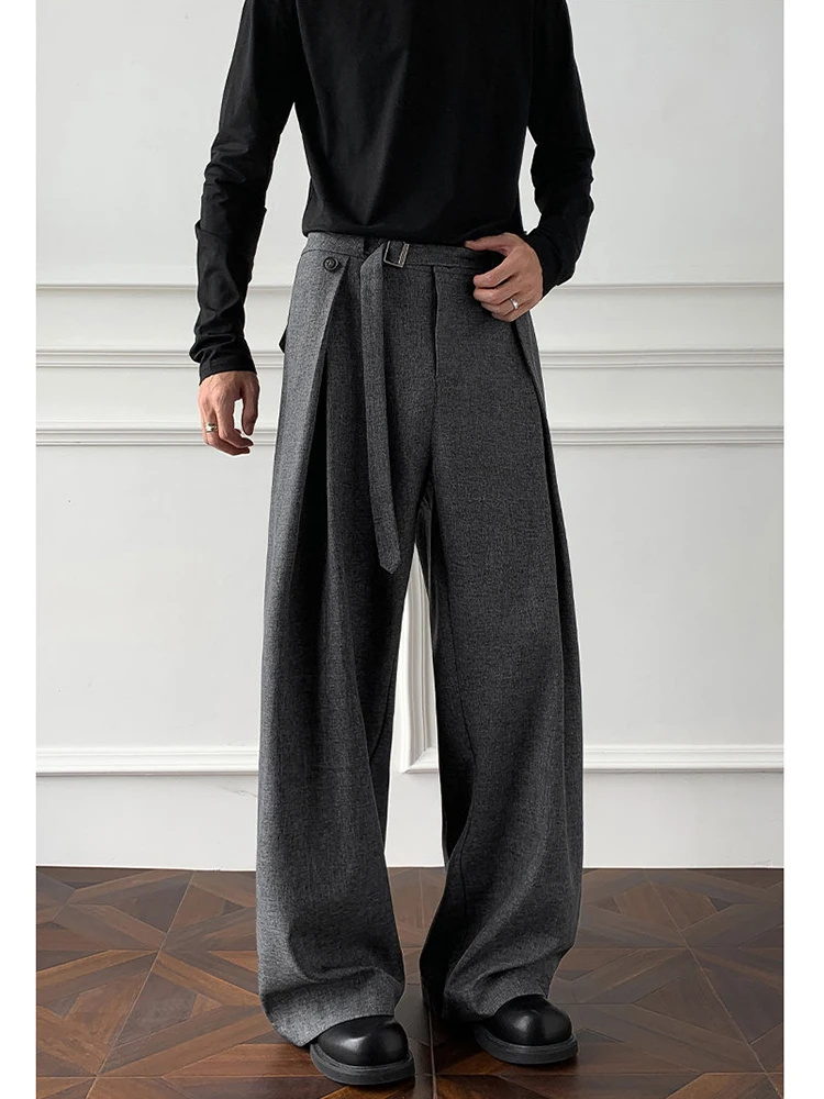 

Повседневные брюки трапециевидной формы Cleanfit, мужские дизайнерские брюки со складками, широкие брюки свободного покроя, прямые брюки для отдыха, полиэфирное волокно