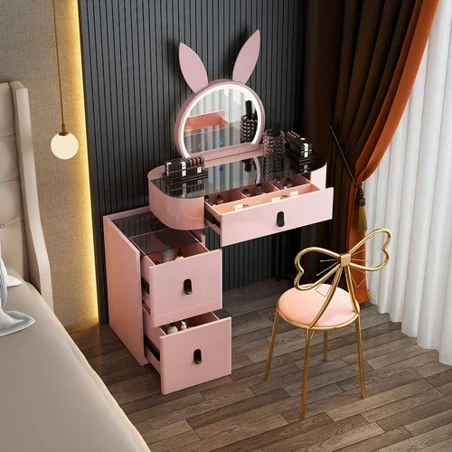 Pink Mirror Dressing Table Cosmetic Luxury Coffee Shelf Bathroom Dressing Table Makeup  Bedroom Furniture