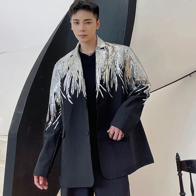 

Elegant Wing Embroidered Sequin Shiny Street Style Suit Men Singer Nightclub Performance Clothes High-End Feeling Go...