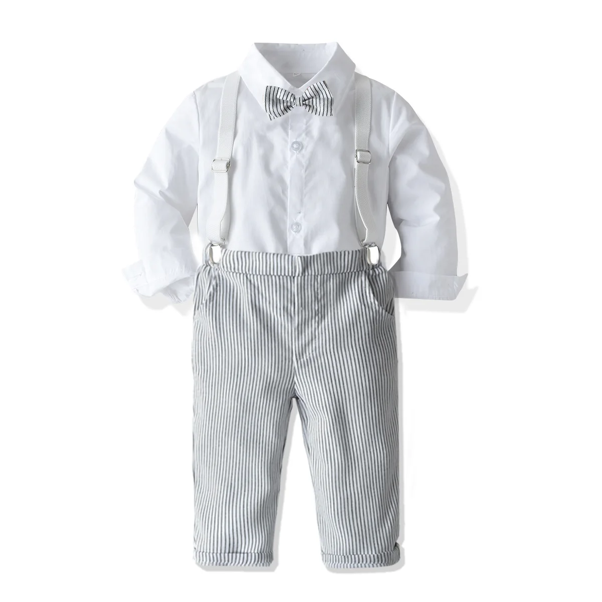 4Piece 2023 Spring Baby Boy Outfit Set Fashion Gentleman T-shirt+Pants+Tie+Straps Boutique Kids Clothing Children Clothes BC2357