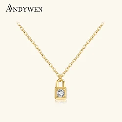 ANDYWEN 925 Sterling Silver Key Locker Key Small Pendant Necklace Long Chain Shiny Delicate Tiny 2022 Spring Wedding Jewelry