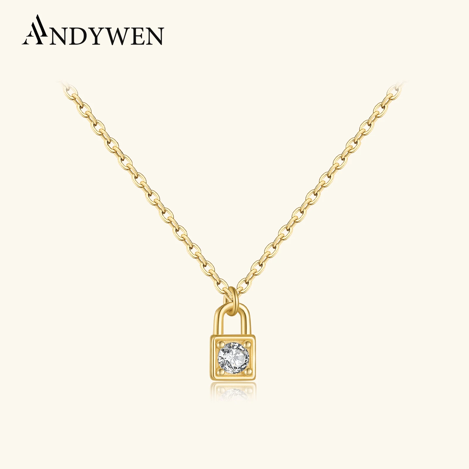 ANDYWEN 925 Sterling Silver Key Locker Key Small Pendant Necklace Long Chain Shiny Delicate Tiny 2022 Spring Biżuteria ślubna