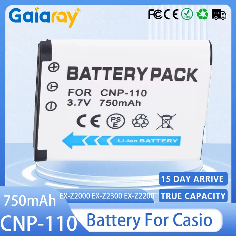 CNP-110 batería de cámara 750mAH CNP110 batería recargable para Casio EX-Z2000 EX-Z2300 EX-Z2200 EX-ZR10 EX-ZR20 EX-FC200S EX-ZR15