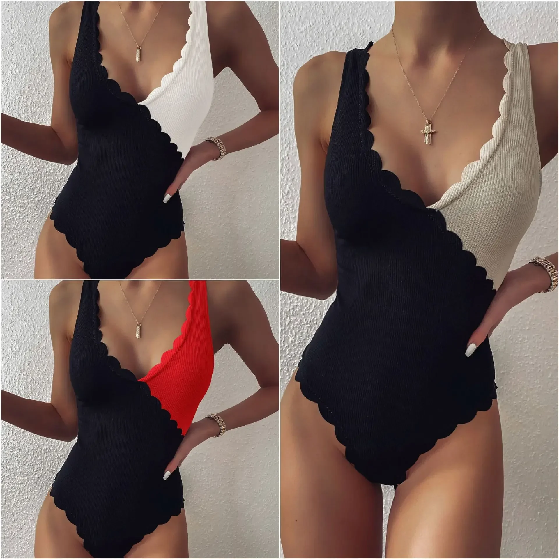 2025 Sexy Scallop Stitching One Piece Swimsuit Women's Swimwear Swimming Ladies New