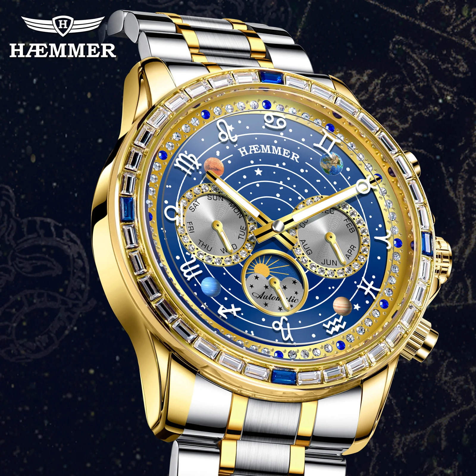 

HAEMMER Mechanical Watch Men's Exquisite Multifunctional Waterproof Men's Stainless Steel Watch Waterproof Luminous