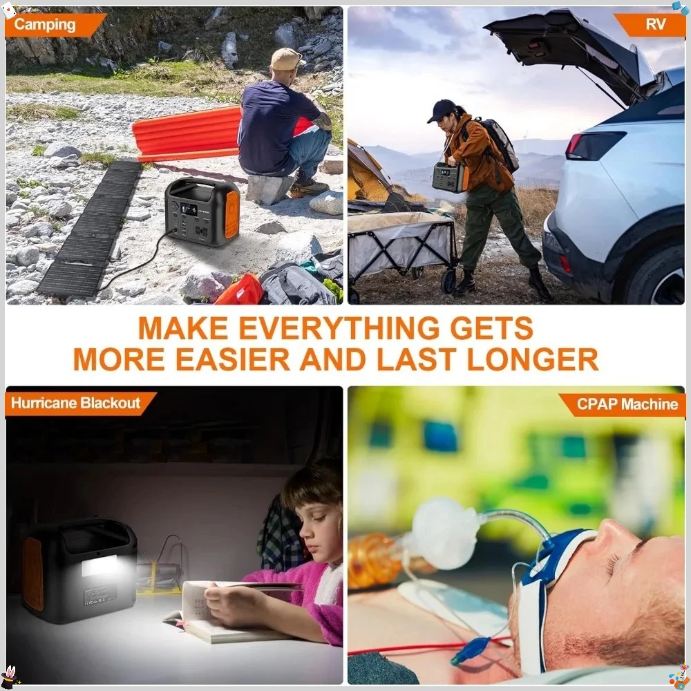 55Wソーラーパネル付きポータブル電源、299Wh LiFePO4バックアップバッテリー、300W純正弦波AC（600Wピーク）