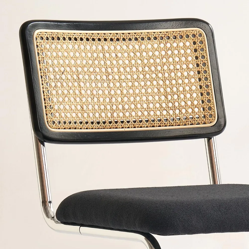 Natural Rattan Counter Height Stools Set of 2 with Solid Wood Back,Mid Century Modern Cesca Bar Stools, Black Chrome Up