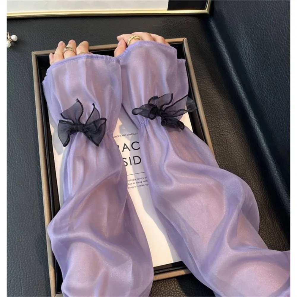 

Cute Ice Silk Women's Sleeves Bow Decor Sun Protection Arm Sleeve UV Protection Loose Fit Ice Sleeves Summer Outdoor
