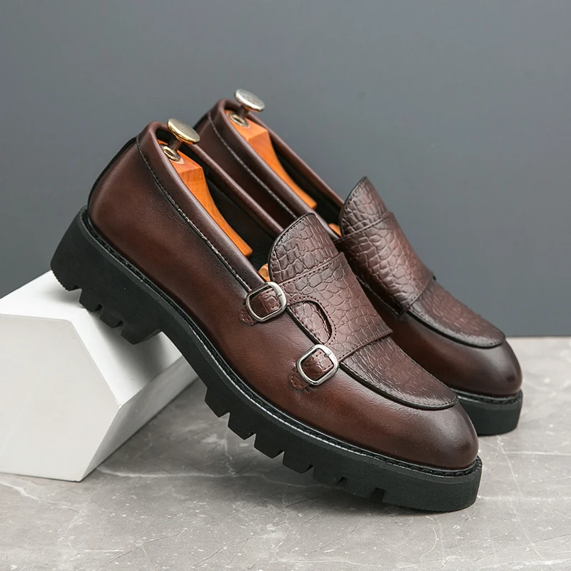 Hight Quality British Style Business Casual Leather Height Increasing Shoes For Men\'s Loafers Black Hombre Daily Dress Pointed