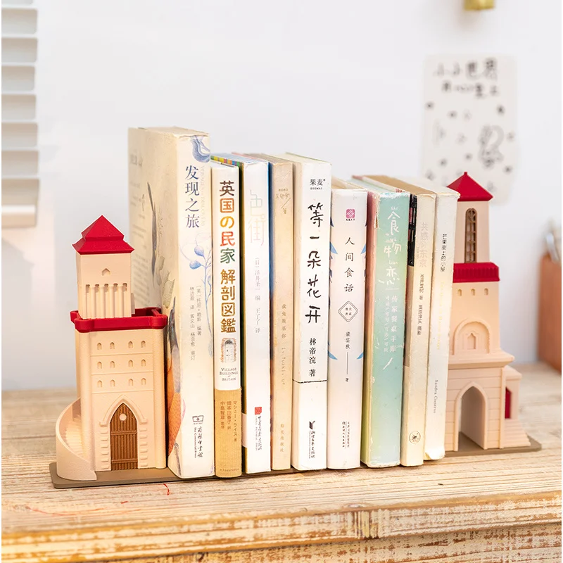 

Creative Ins Castle Bookend Plastic Bookshelf Barrier Divider Anti-Falling Book Holder Cute Bookstand Children'S Room Decoration