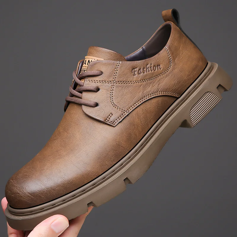 

Cow Leather Autumn Platform Shoes for Men Fashion Casual New Designer Derby Shoes Male Low Top Work Ankle Boots Men Кроссовки