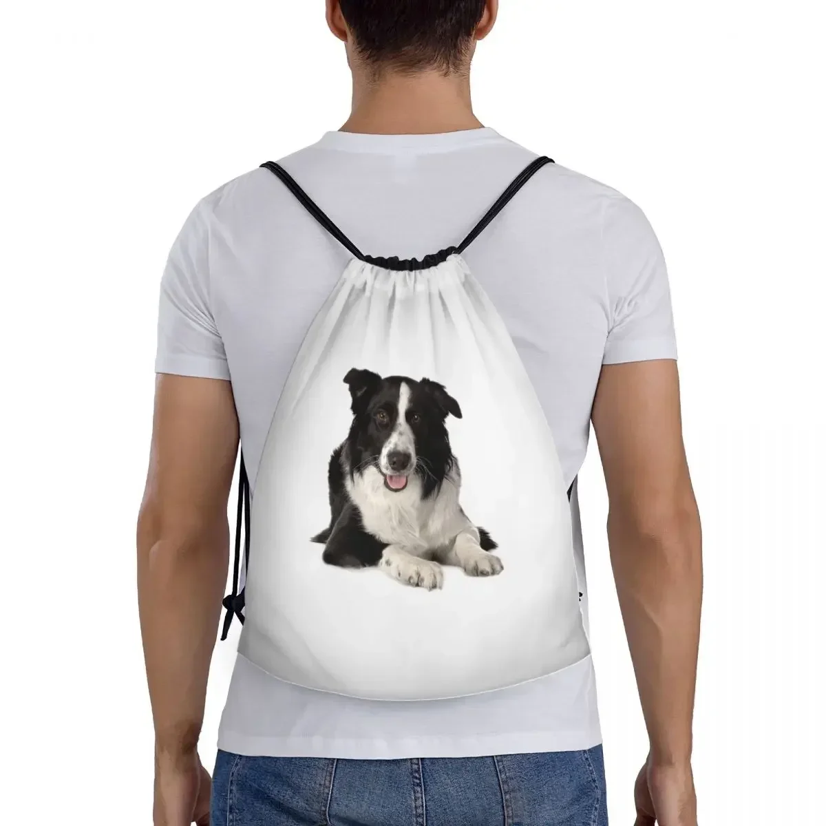 Custom Border Collie Drawstring Sacos para homens e mulheres, leve, Pet Dog Gift, Sports Gym Storage Backpack