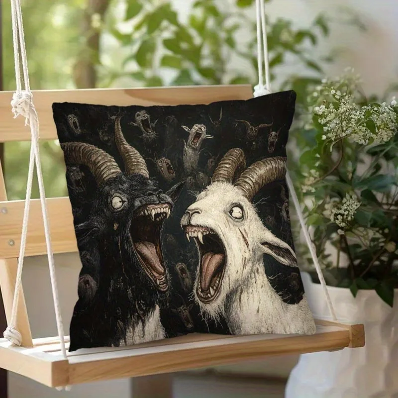 VIKAMA Gothic-Style Goat Print Cushion Cover Living Room Sofa Cushion Cover Car & Bedroom Cushion Cover Home Decor