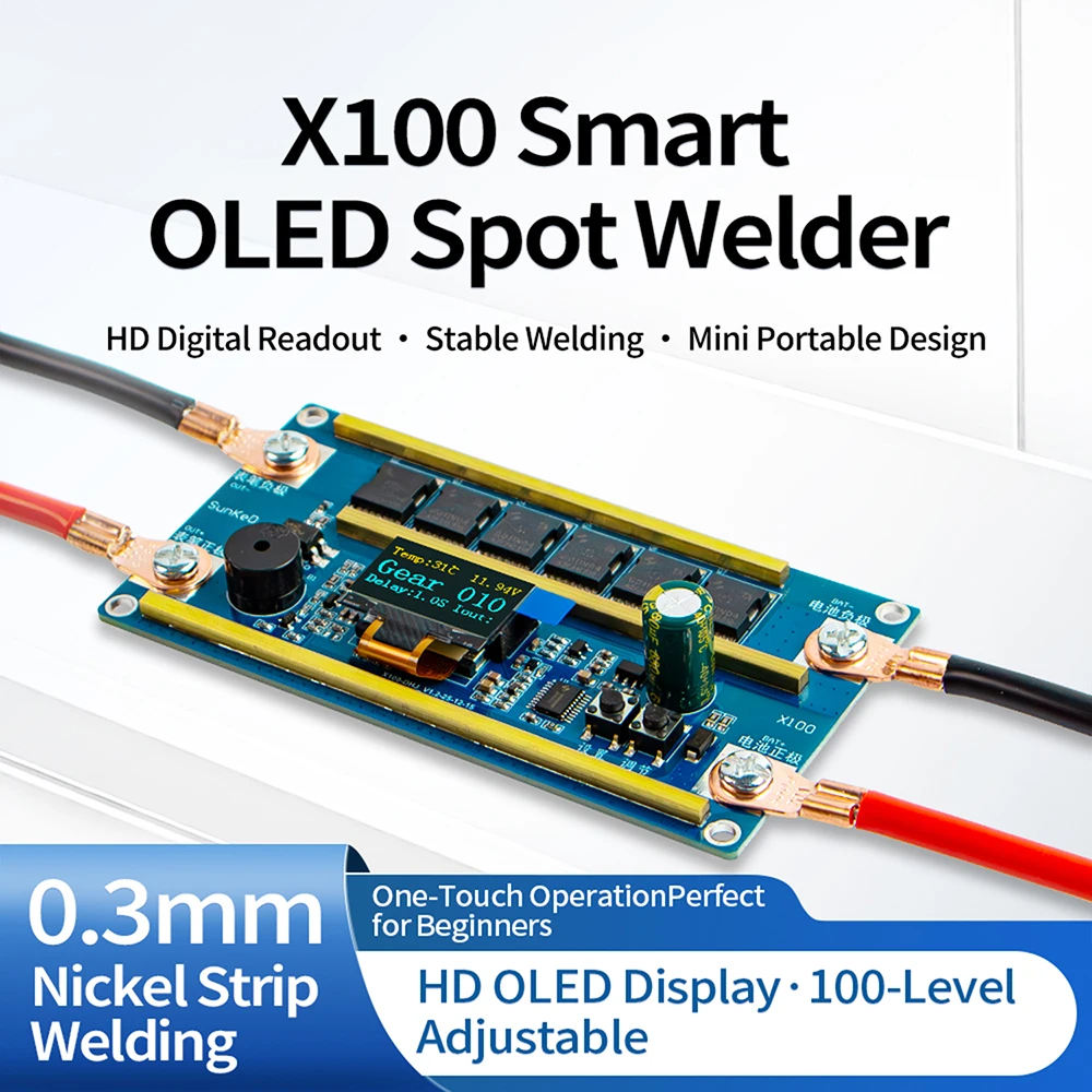 Kit de Soldagem Portátil X100 12V com Potência Ajustável em 100 Passos, Placa de Controle para Soldagem de Bateria de Lítio 18650 e Soldagem de Placa de Níquel