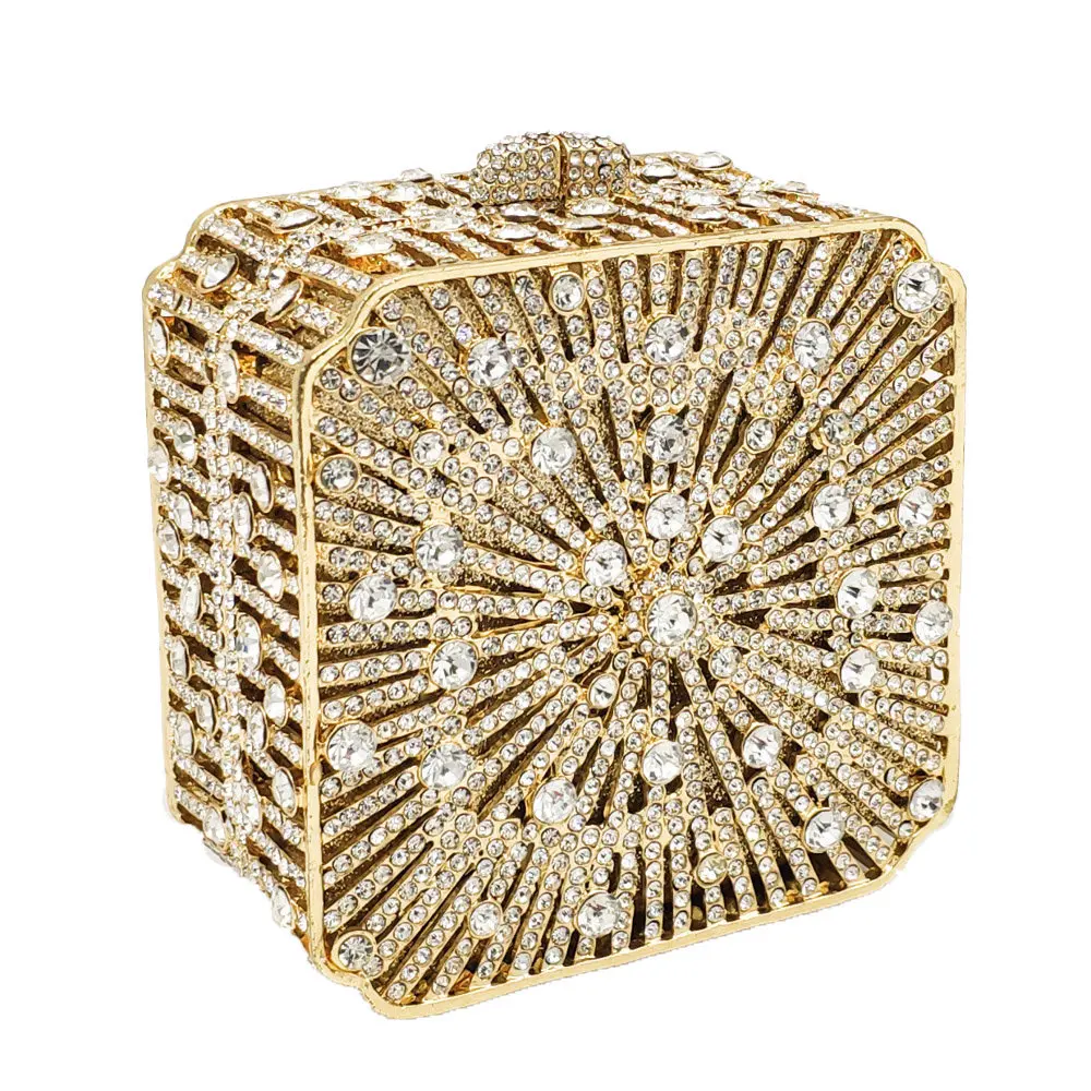 Dazzling Crystal Women Evening Bag Metal Box Clutch Wedding Bridal Diamond Minaudiere Mini Handbags Ladies Party Purses