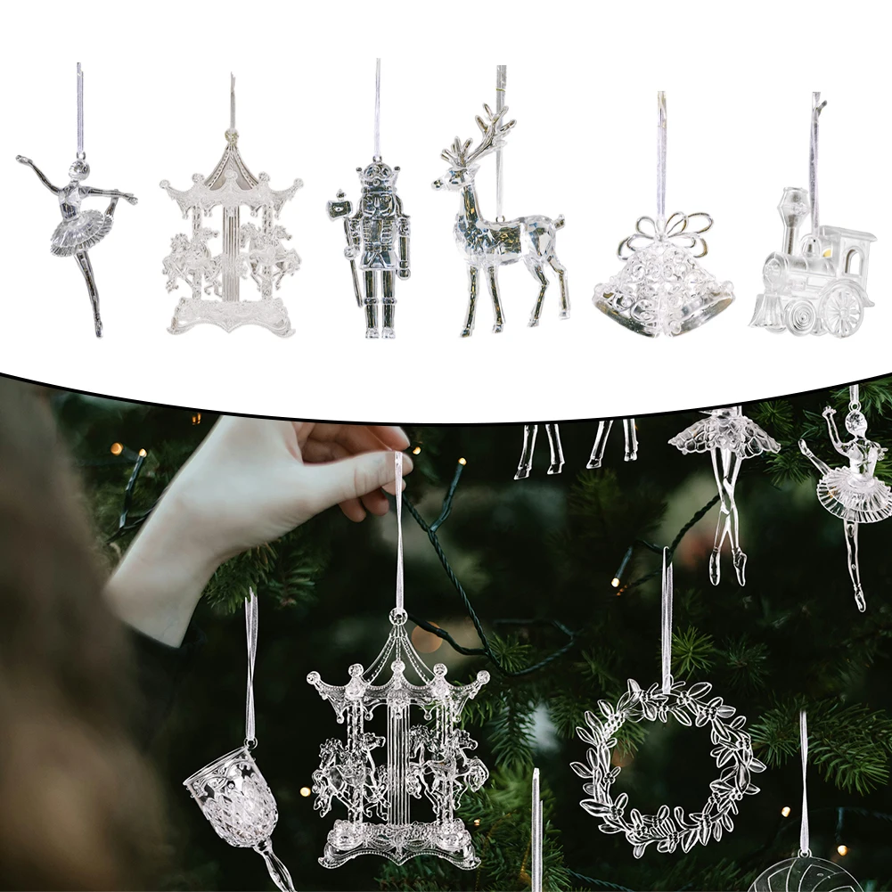 

6pcs Christmas Tree Hanging Ornaments Acrylic Christmas Decoration Parts Home Festive Party Decorations Accessories Ornaments