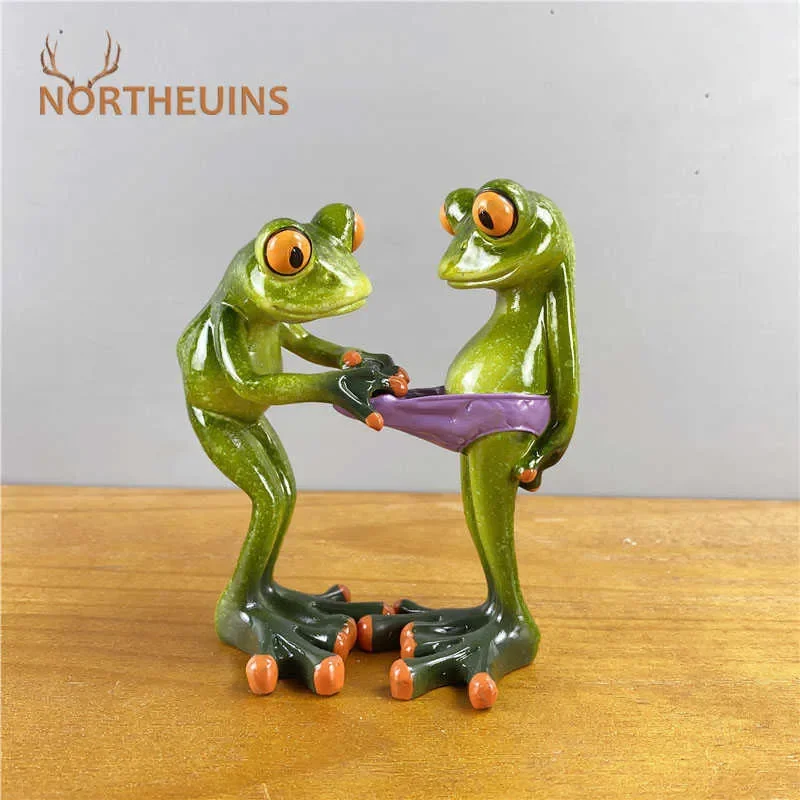 

NORTHEUINS cm Resin Leggy Couple Frog Figurine Modern Creative Animal Statue For Interior Home Desktop Decoration Accessories