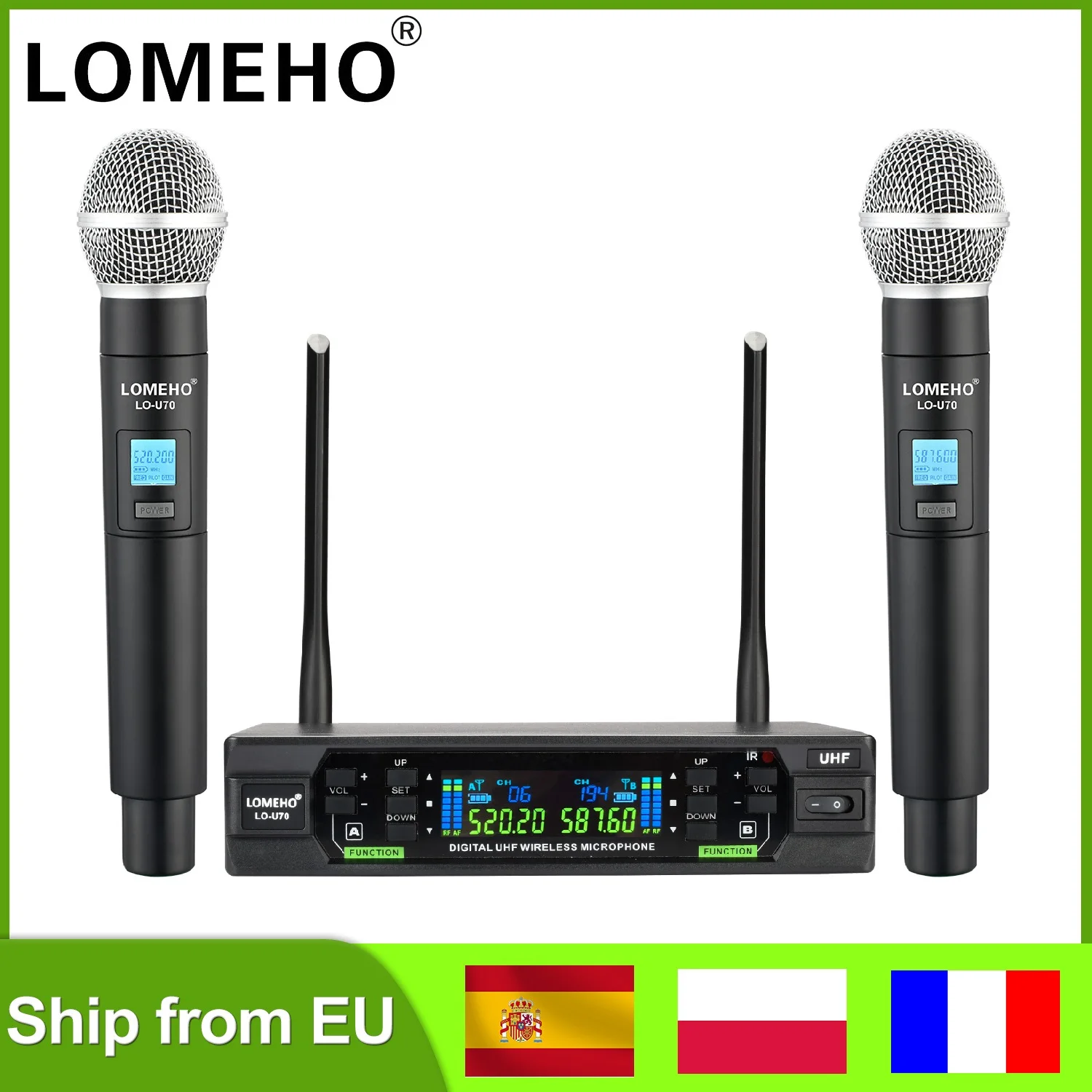 LOMEHO 2-Wege-Handmikrofon, kabellos, UHF-Anpassung der Frequenz, kabelloses Mikrofon, IR-SYNC,