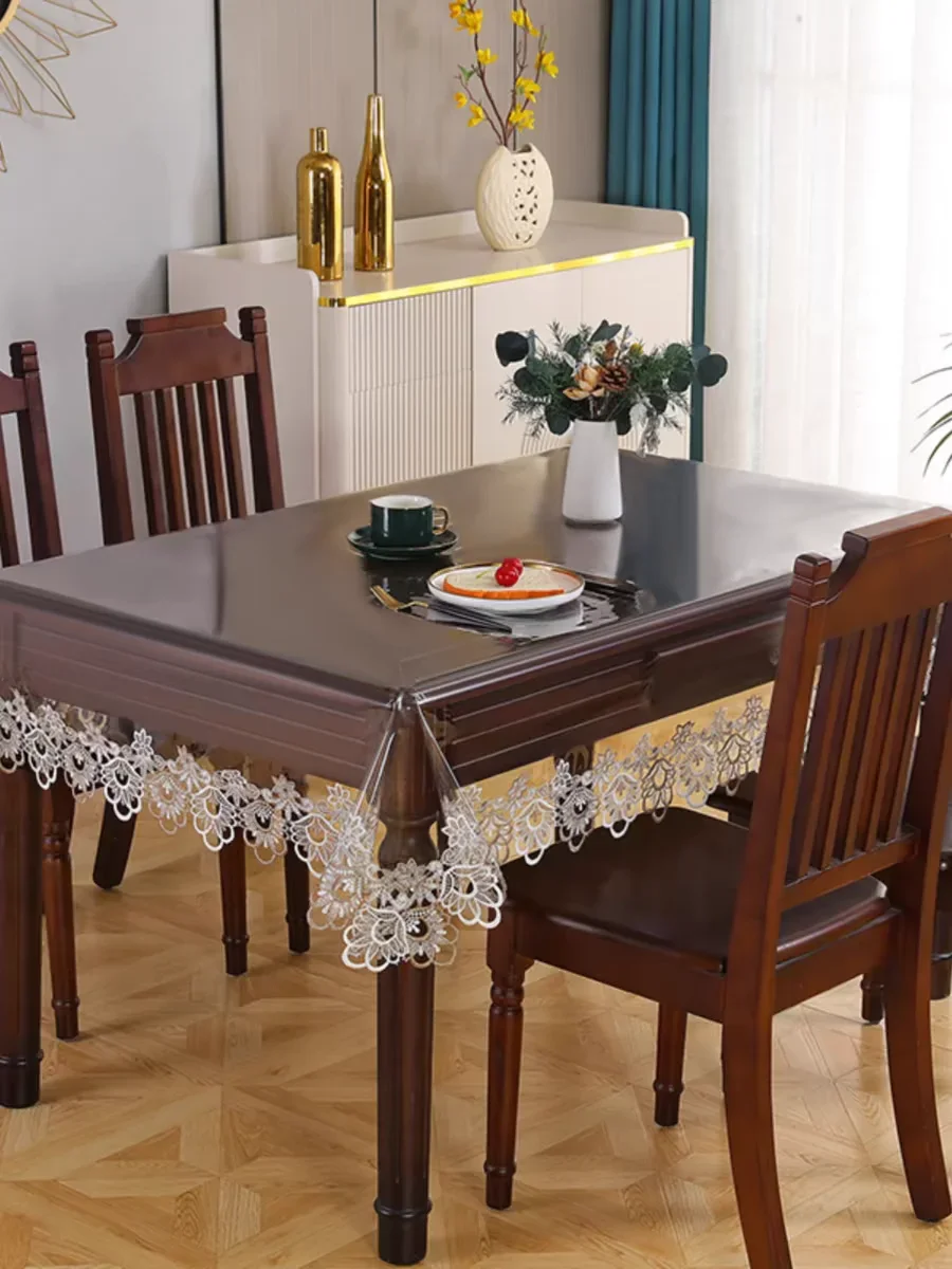 

New Waterproof Transparent Lace Tablecloth PVC Soft Plastic Dining Table Cloth Tea Coffee Non-slip Oil-proof Mat Home Cover