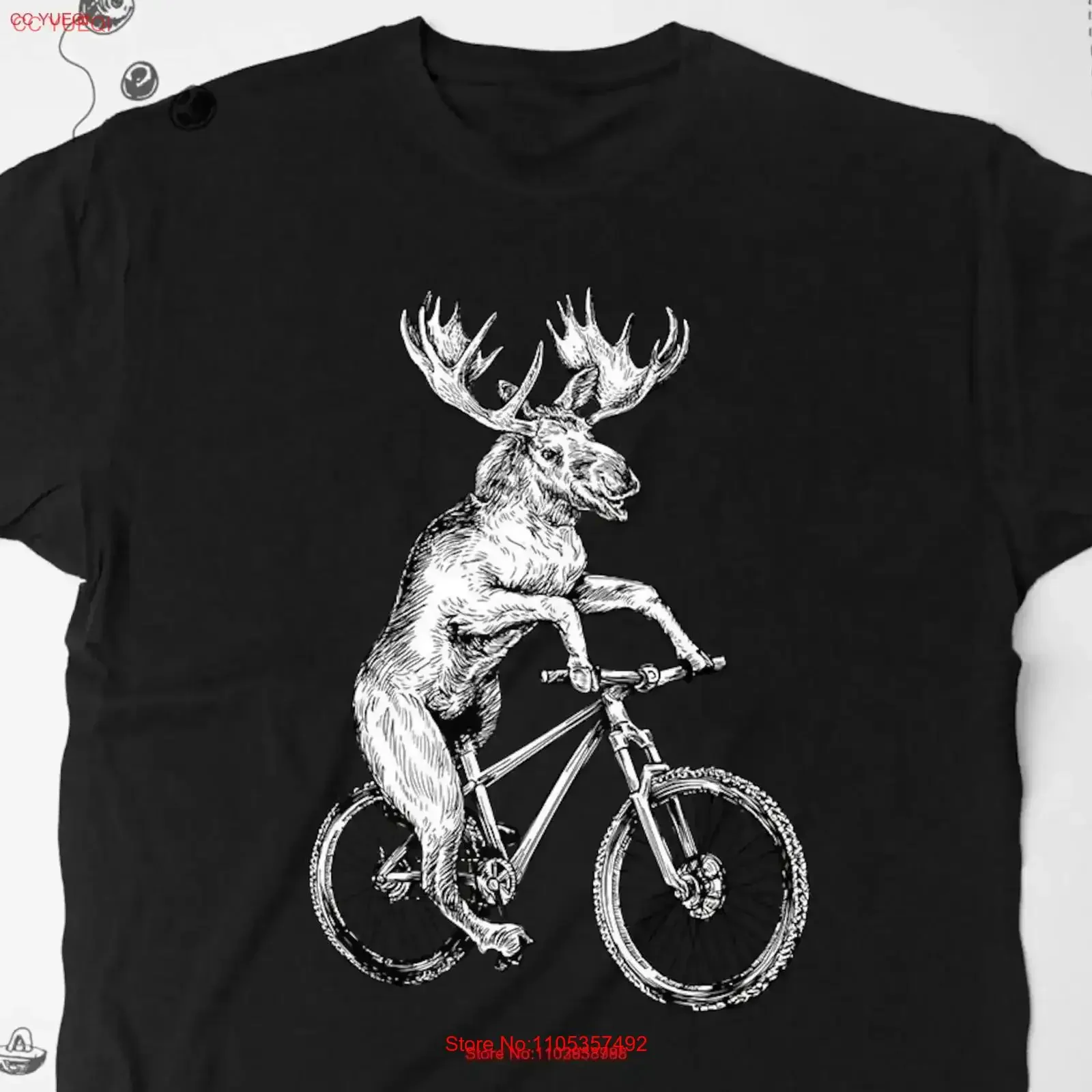 Elch-Shirt, T-Shirt, trendiges Design, lustiger Elch, Wildtier auf einem Fahrrad, lustige Idee für den Freund, Vintage-Waschung, Unisex-Grafik