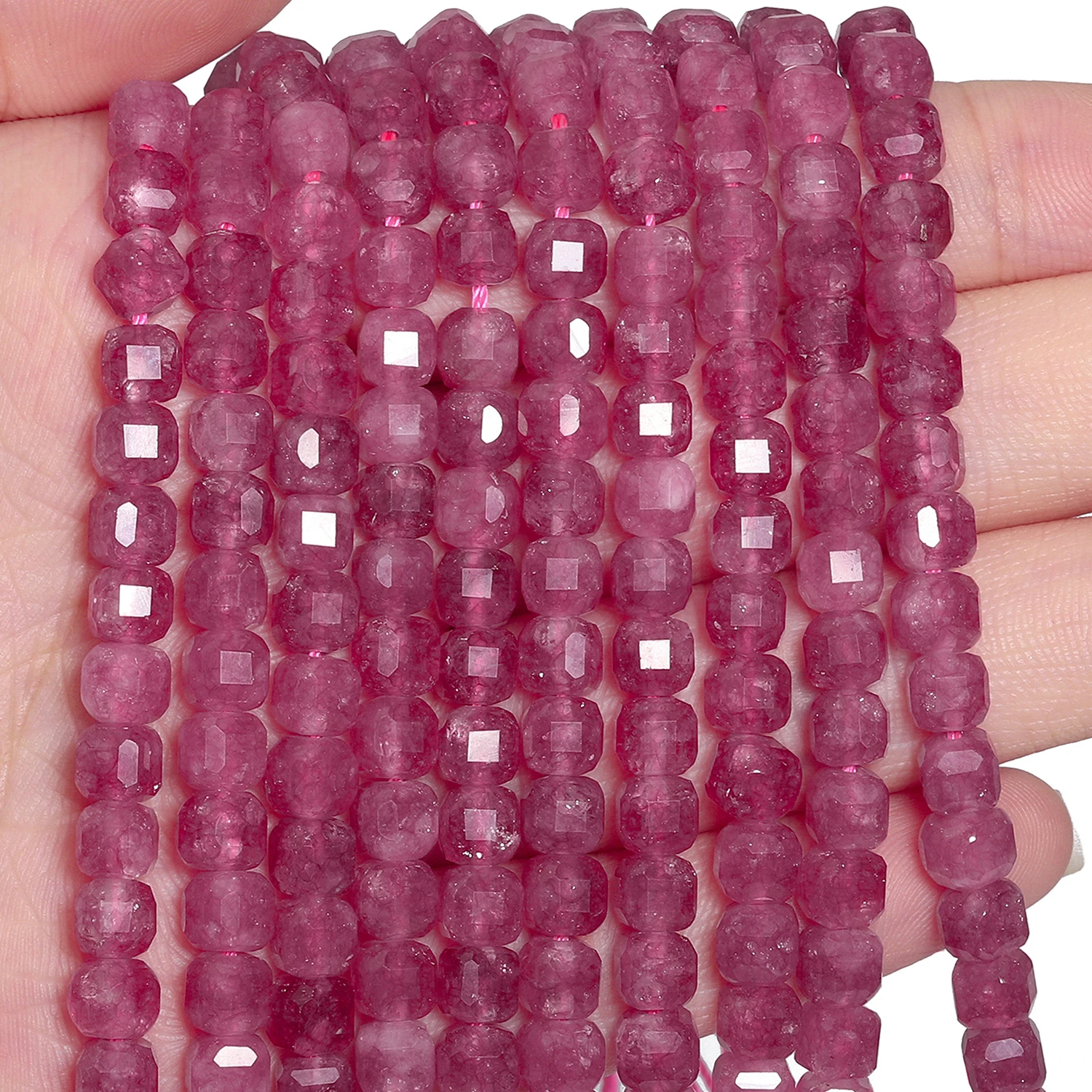 5mm Facted Cube Shape Beads Pink Tourmaline Loose Stone Beads for Jewelry Making Diy Bracelet Beadings Accessories Wholesale