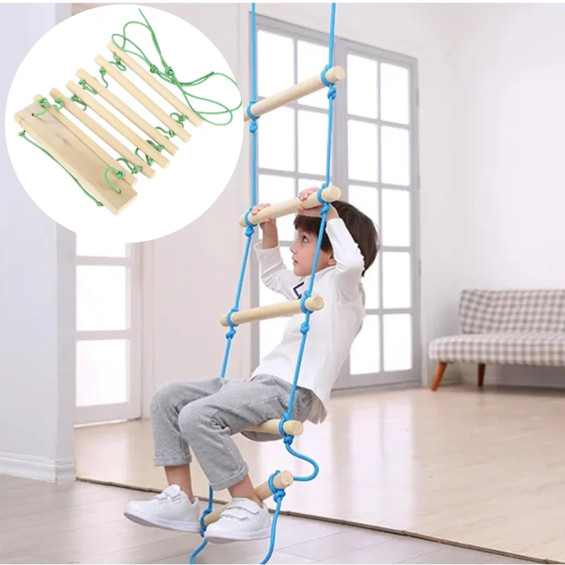 Official Website Wooden Rope Ladder Multi Rungs Children Climbing Fitness Toy Safe Sports Rope Swing Outdoor Training Activity