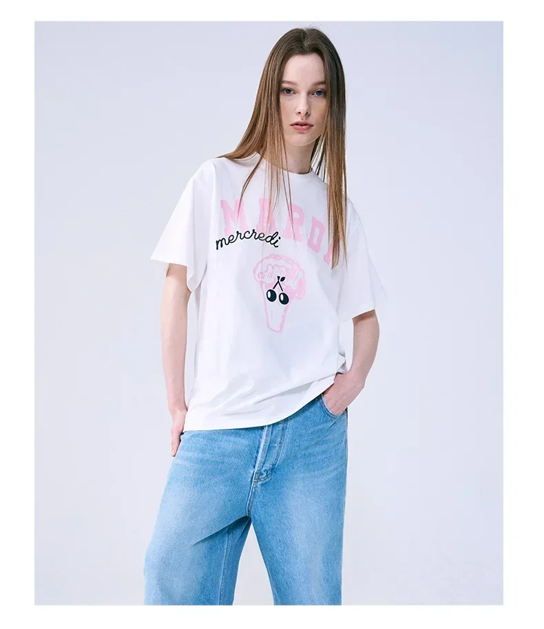 

Plus Size Women's Short-sleeved T-shirt Broccoli Letter Print T-shirt Men's and Women's Same Thin Cotton Loose Short Sleeves