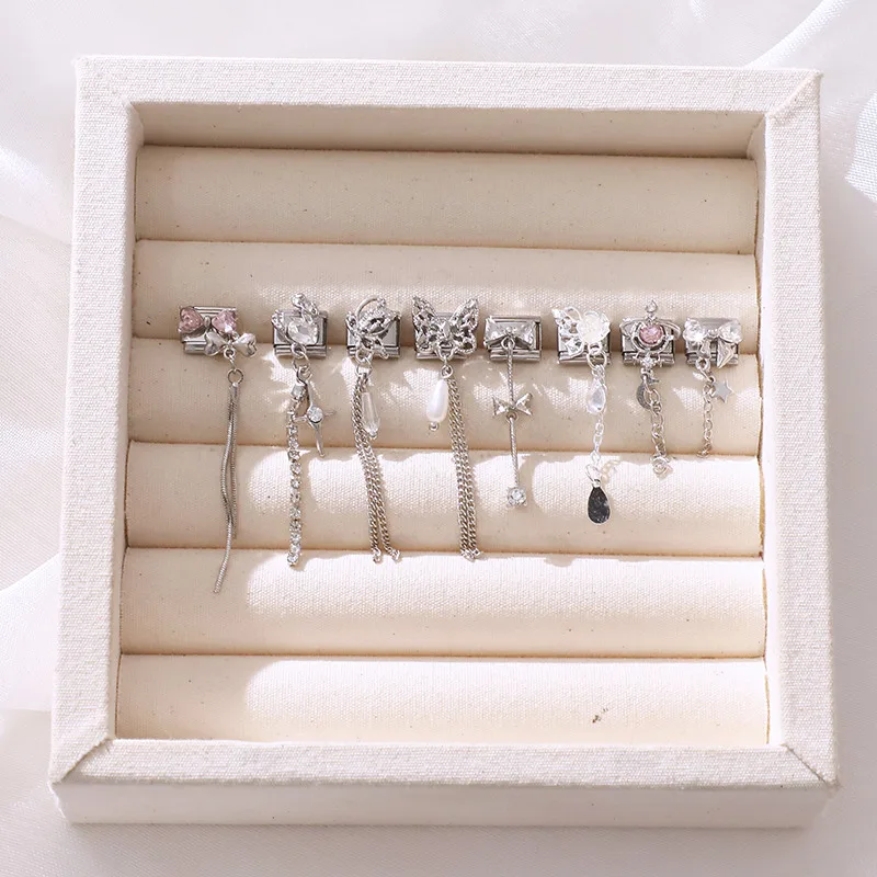Sweet Crystal Bow Knot Heart Leave Butterfly Chain Pendant Italian Charm Links Fit 9MM Stainless Steel Bracelet DIY Making Gift