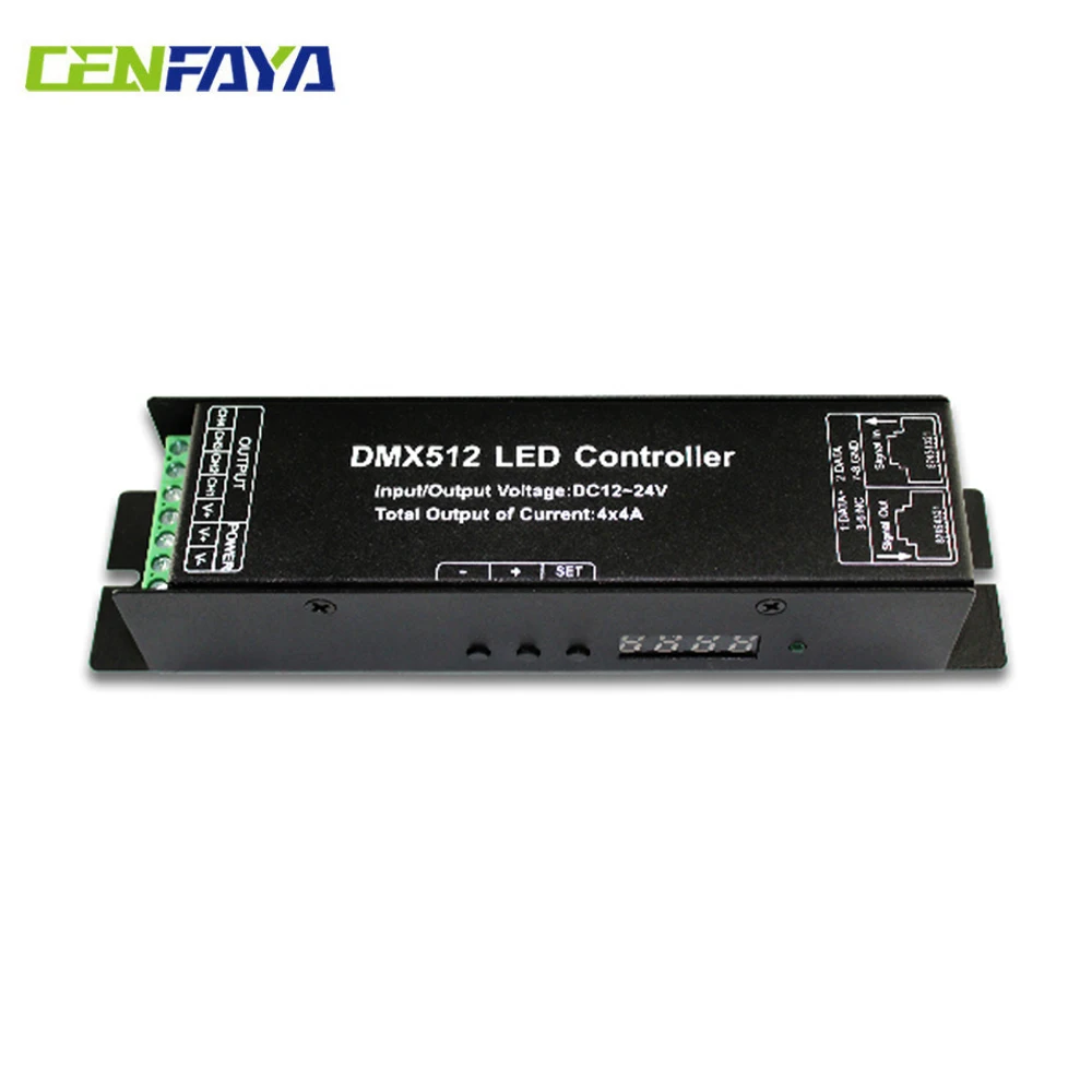 

CENFAYA LED DMX 4CH Digital Display Decoder Dimming Driver LED DMX512 Decoder for RGBW Strip Light DC12-24V 4A/CH with Display