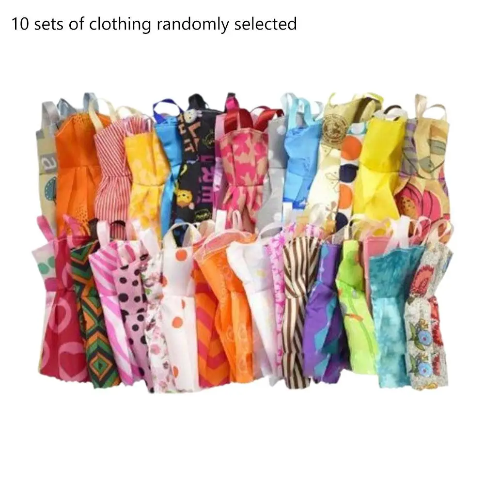 Random 10 Sets Mini Dress Colorful Summer Sleeveless Doll House Accessories Clothes For DIY Doll Lovely Girl Toy