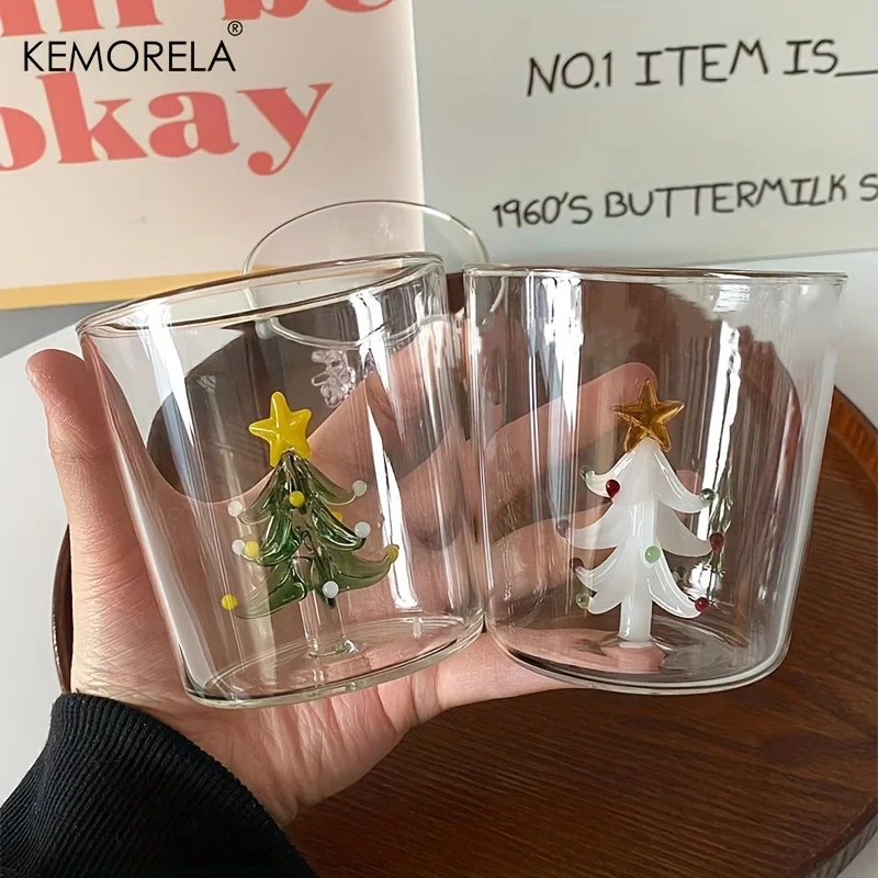 KEMORELA 1/2/4PCS Christmas Tree Glass Coffee Cup Juice Glass Milk Cup Suitable as Christmas Gift Dining Table Decoration Cup