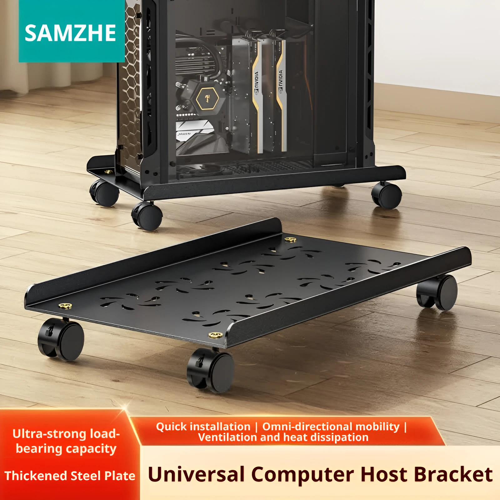 Adjustable Mobile CPU Stand, Ventilated Computer Tower Stand PC Tower Stand with 4 Caster Wheels Fits Most PC Holder