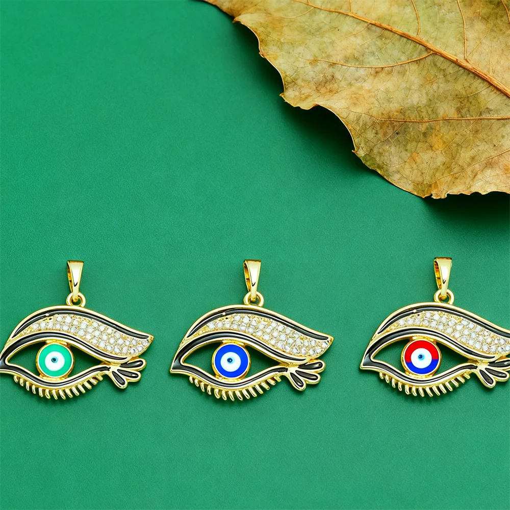 

3Pcs Pendants Sparkling Brass Cubic Zirconia Enamel Evil Eye Elegant Charms for Diy Jewelry Necklace Bracelet Making Accessories