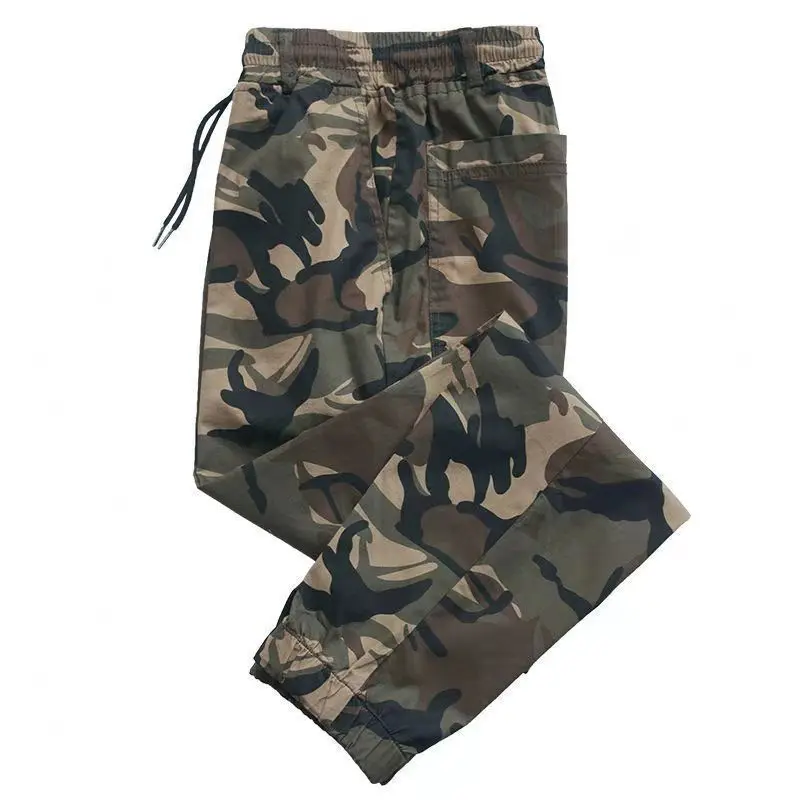 Big Size Man Camouflage Tactical Cargo Pants Spring Summer Elastic Waist Male Streetwear Fashion Baggy Wide Trousers