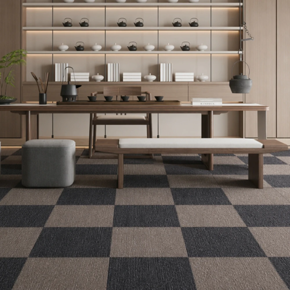 Eco Friendly Phthalate Free Fire Retardant Waterproof Woven Vinyl Carpet Tiles Stain Resistant Antimicrobial Flooring for Hotels