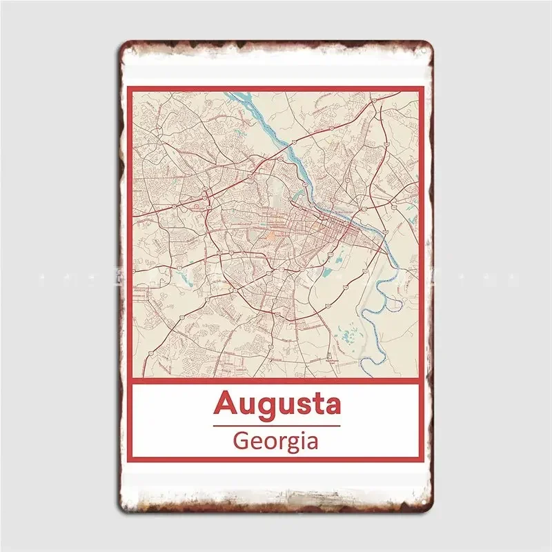 Augusta Georgia Minimalist Street Map Poster Metal Plaque Wall Pub Decoration Club Bar Wall Decor Tin Sign Poster