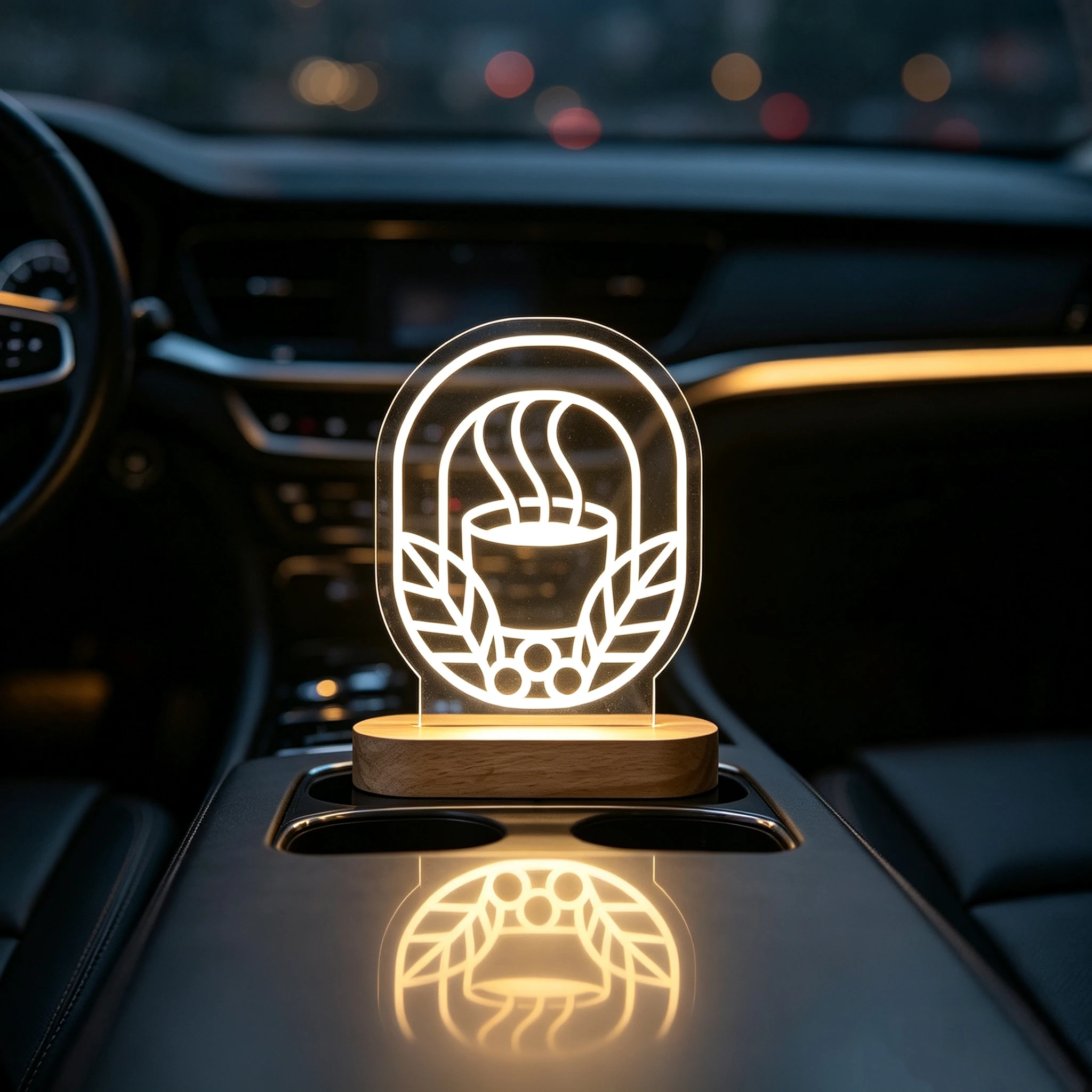 Custom Acrylic LED Night Light Car Console Ornament Wooden Base Personalized Name Logo Lamp Business Advertising Decor Gift