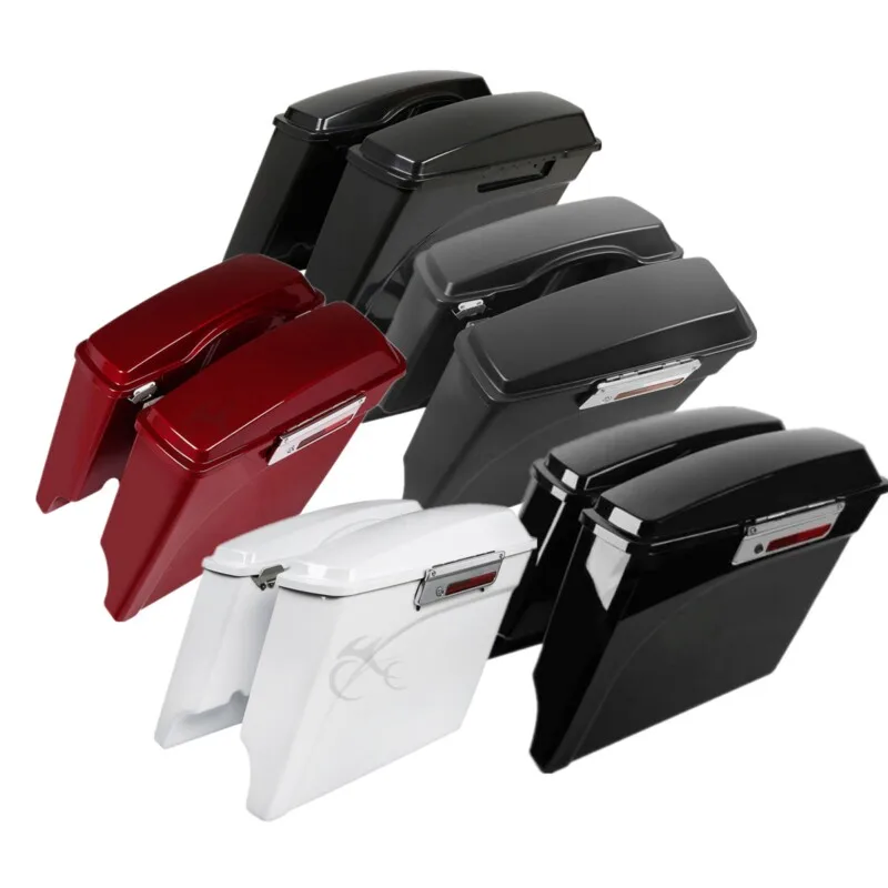 

Motorcycle 5" Extended Hard Saddlebags Saddle Bags with Lids For Harley Touring Road King Glide Electra Street Road Glide 93-13