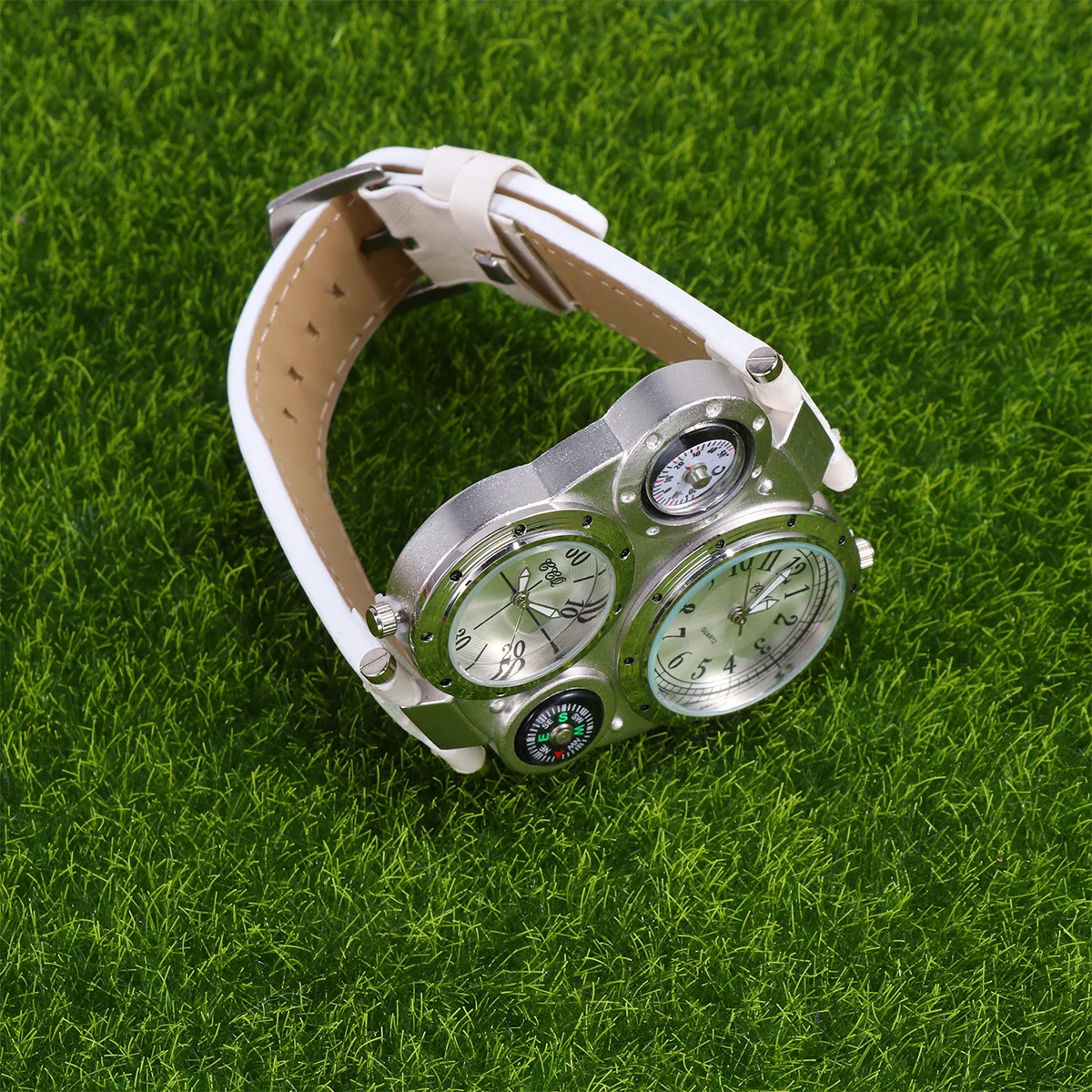 

1Pcs Thermometer Dual Independent Quartz Movement Watch Adjustable Strap Outdoor Sports Compass Multi-Time Display Fashion Watch