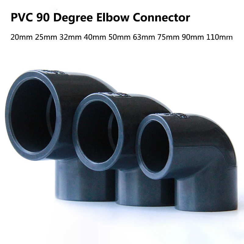 

ID 20/25/32/40/50/63/75/90/110mm 90 Degree Elbow Connector Dark Grey UPVC Pipe Fitting Garden Water Fish Tank Connector DIY