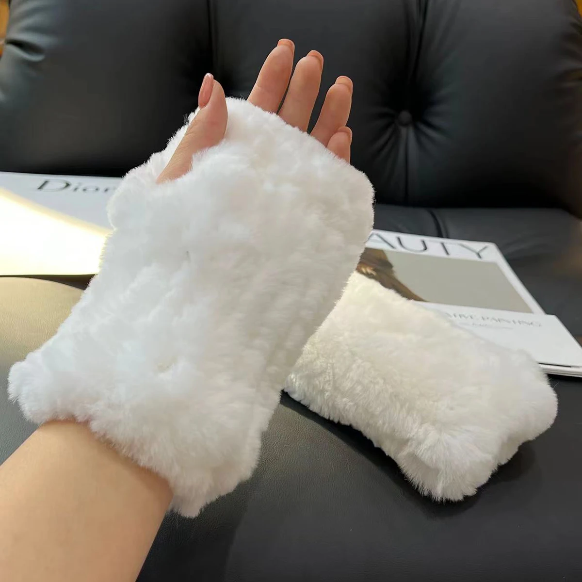 New Arrival Female Natural Rabbit Fur Gloves Knitted Warm Real Rex Rabbit Fur Mittens Women Winter Outdoor Rex Rabbit Fur Gloves