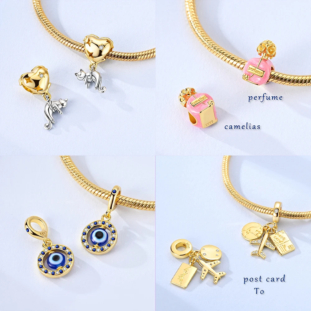 Bee Plane Globe Perfume Evil Eye Silver Plated Beads Original Charms Fit Bracelets Bag Keychain Charms DIY Women Gift Accessory