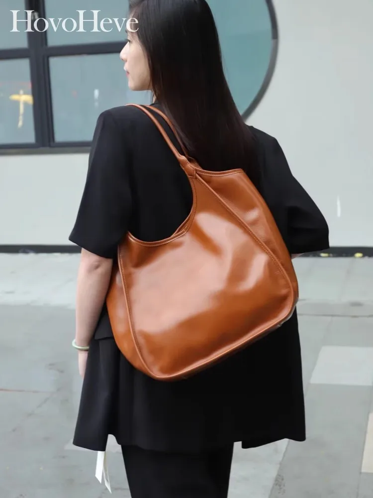

Versatile Ladies Retro Office Buckle Genuine Leather Fashion Versatile Designer Handbag Large Capacity Handheld Shoulder Bag